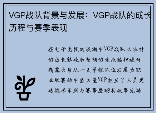VGP战队背景与发展：VGP战队的成长历程与赛季表现