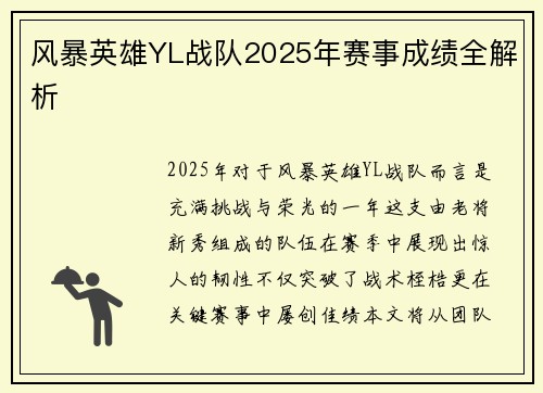 风暴英雄YL战队2025年赛事成绩全解析